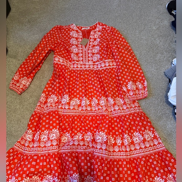 Boden Violet Cotton Midi Dress Firecracker Red, Palm Flora 20/22R NWT - Picture 5 of 7